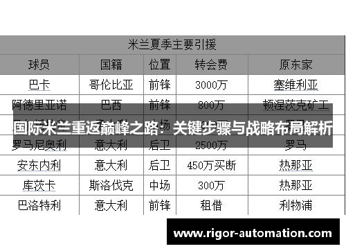 国际米兰重返巅峰之路：关键步骤与战略布局解析